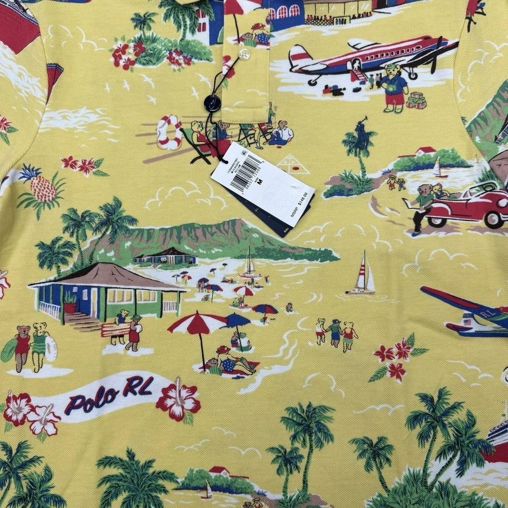 NWT Polo Ralph Lauren Polo Bear Hawaiian Tropical Aloha Polo Shirt Sz M Bear